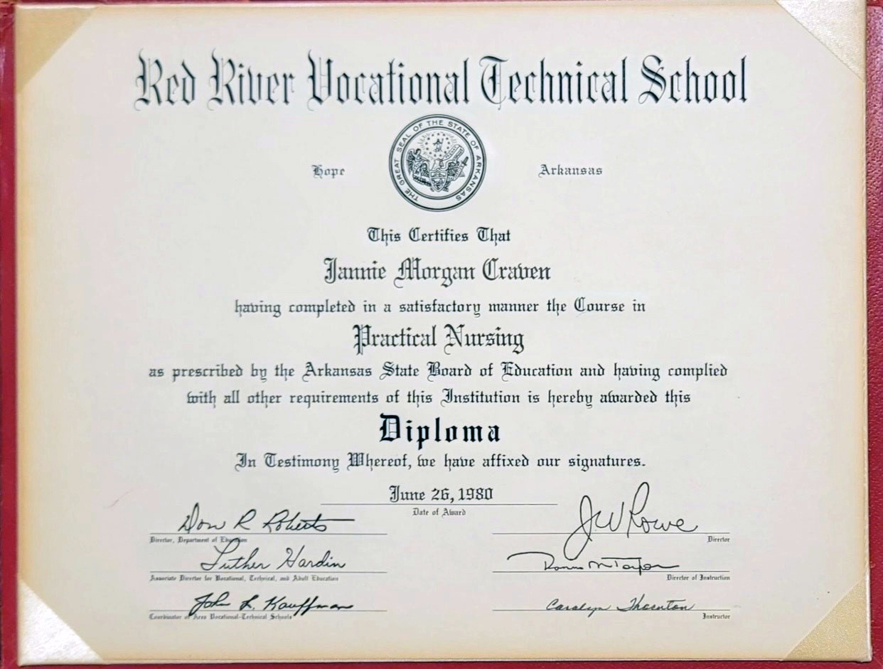 Janie Craven diploma