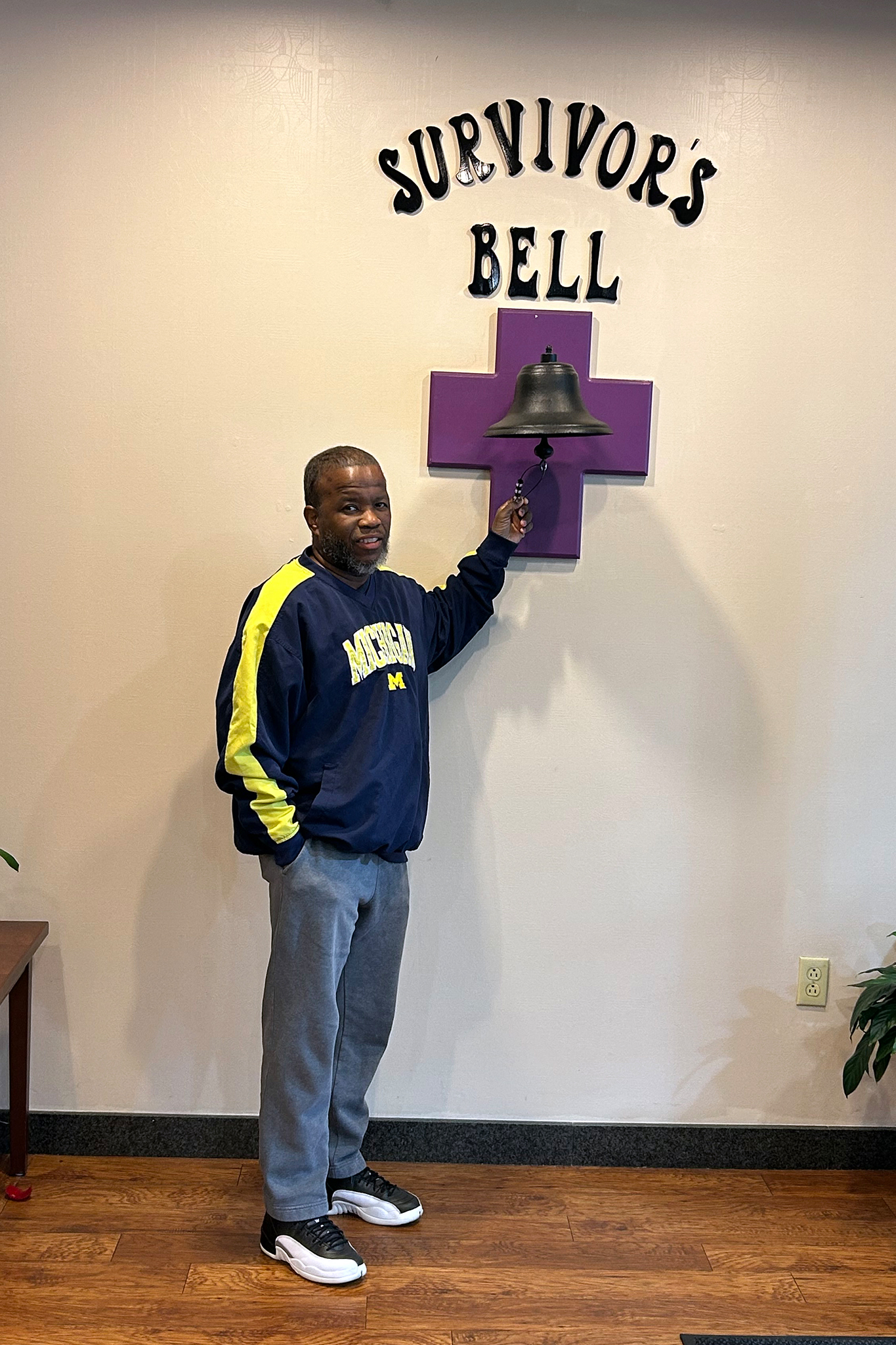 Terry Harden ringing survivor's bell